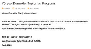 Yöresel Dernekler Toplantısı- Elazığ-30 Haziran-1 Temmuz 2018